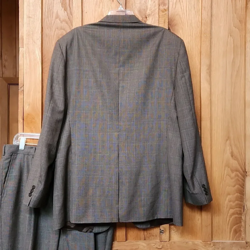 TownCraft Vintage 2 Piece Wool Coat & Pants Suit Set, 46L X 38, Brown Checks